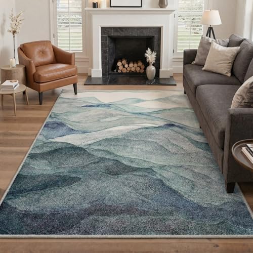 BEIMO Runner Rug for Hallway Kitchen, 2x5 Machine Washable Runners Rug for Entryway, Soft Modern Abstract Throw Rugs, Low Pile Floor Cover with Non Slip Backing, Light Teal