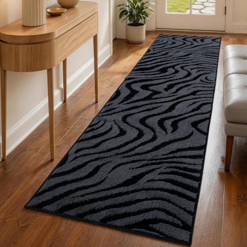 YIHOUSE Zebra Hallway Runner Rugs 2x8: Grey Washable Bathroom Rug