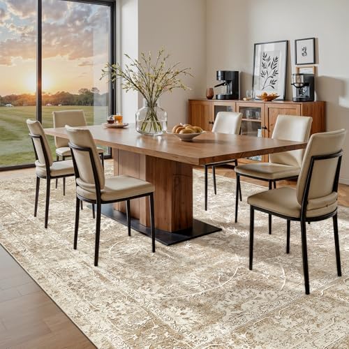 Madane 9x12 Area Rugs for Living Room, Washable Neutral Rug Beige/Brown
