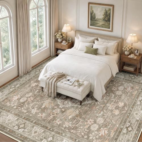 SameBed 9x12 Area Rug Living Room, Vintage Washable Carpet Vintage Brown