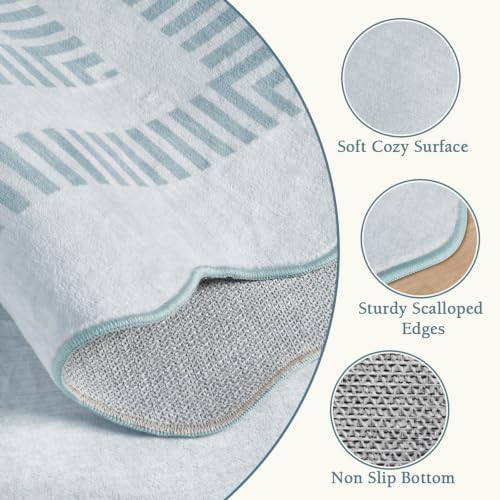 Area Rugs 5x7 Living Room Washable Modern Rug, Vintage Blue Soft Non Slip Rugs Stain Resistant Indoor Carpet for Bedroom Dining Room Nursery Home Office