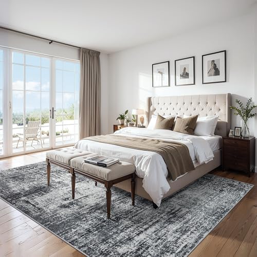 PLHXFR 10x14 Area Rug Living Room: Abstract Washable Carpet Dark Black