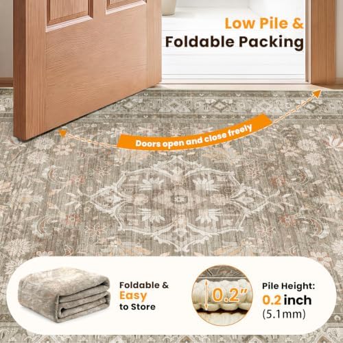 SameBed 9x12 Area Rug Living Room, Vintage Washable Carpet Vintage Brown
