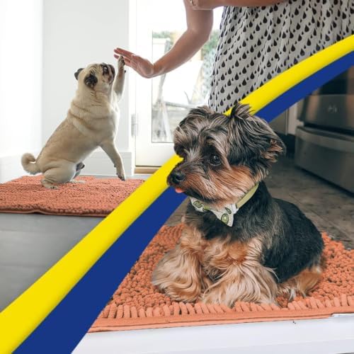Muddy Mat® | Super Water Absorbent Door Mat Indoor, Microfiber Quick Dry Chenille Entryway Rug, Slip Resistant Front Door Mat, Indoor Mats for Entryway, Machine Washable Pet Rug, Peach 30" x 48"