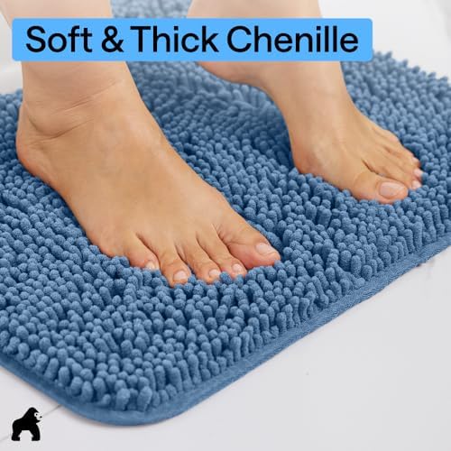 GORILLA GRIP Chenille Bath Rug Mat for Oval Toilet Base, 24x19 Blue