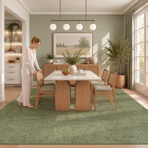 Valenrug Washable Rugs 5x7, High-Low Pile Area Rugs for Living Room, Green