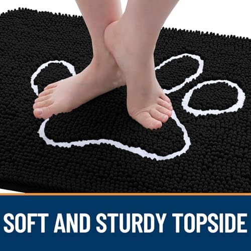 OLANLY Dog Door Mat for Muddy Paws 59x20, Paw Print Design Chenille Mud Mat