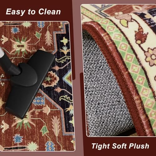 Macgace Washable Vintage Area Rug for Bedroom, 4x6 Cute Rugs Orange Red