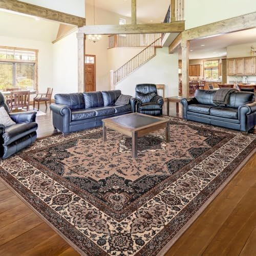 Hanples 4x6 Area Rugs for Living Room, Washable Rug Vintage Floral, Brown