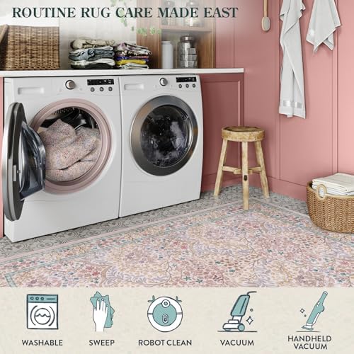 Lahome Washable Area Rugs 5x7, Soft Pink Rugs for Bedroom Girls Living Room