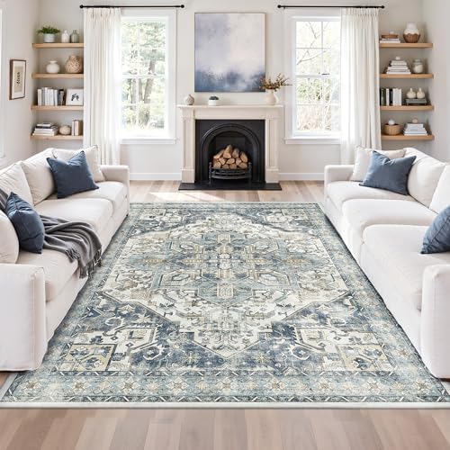 zesthome 5x7 Area Rugs for Living Room,Large Washable Rug,Blue