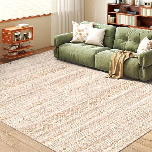 Miukiki 6x9 Area Rug Washable Non Slip Rug for Living Room Beige