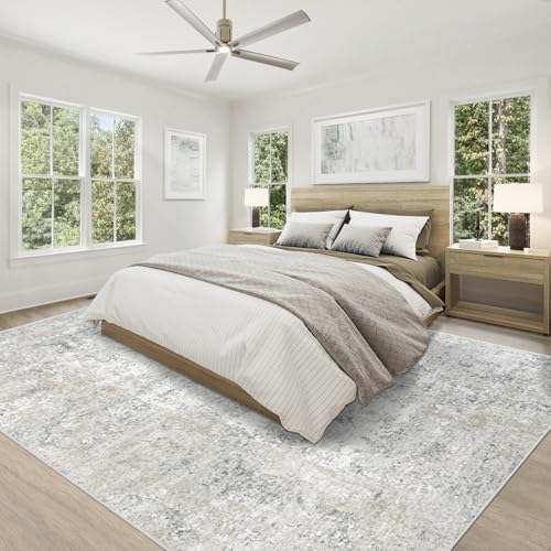 XLUEZ 8x10 Area Rugs for Living Room, Washable Modern Abstract Large Area Rug Neutral Soft Non Slip Kids Rug Stain Resistant Indoor Carpet for Bedroom Nursery Dining Room Playroom(BeigeGrey, 8'x10')