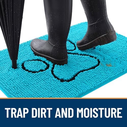 OLANLY Dog Door Mat for Muddy Paws 30x20, Paw Print Design Chenille Mud Mat