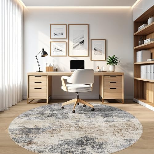 LOONGRUG Round Rug 10x10 Washable Circle Large Neutral Modern Abstract Rug