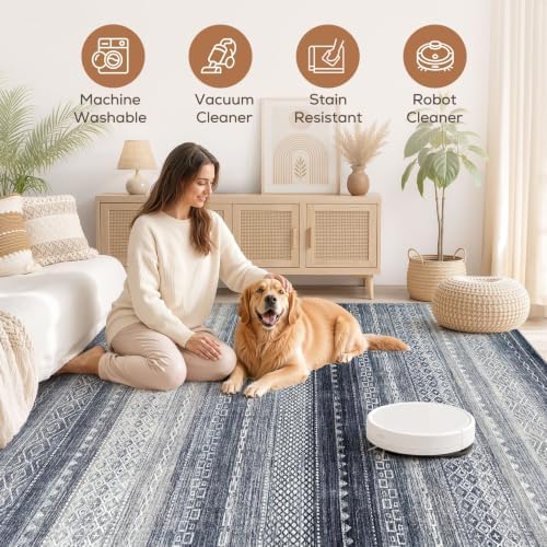 Nakagishi Boho 9x12 Area Rug Living Room Rugs Machine Washable Blue