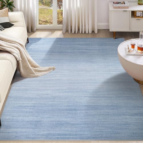UERMEI 8x10 Washable Area Rug - Neutral Modern Abstract Living Room Rugs, Non-Slip Soft Large Indoor Floor Carpet for Bedroom Home Office & Under Dining Table Decor, Blue