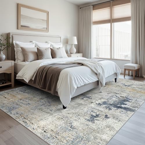 Soalmost Abstract Rug 8x10 Large Living Room Area Rugs Washable Blue/Yellow