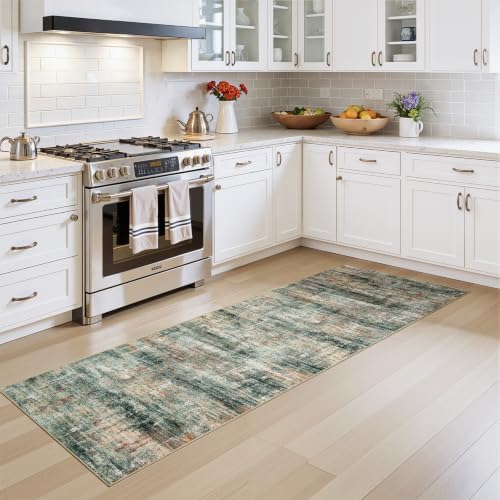 2x 6 Area Rug for Hallways, Abstract Washable Runner Rugs,Coffee/Green