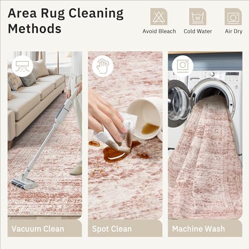 Soalmost Washable Area Rug 8x10 Large Soft Pink Rugs for Living Room
