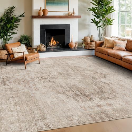Hazo Haus Farmhouse Area Rugs 8x12 for Living Room - Abstract Medallion Rug for Bedroom, Dining Room Under Table, Washable Non Slip, Fade & Stain Resistance, Distressed Design