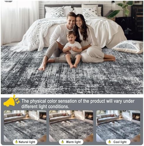 PLHXFR 10x14 Area Rug Living Room: Abstract Washable Carpet Dark Black