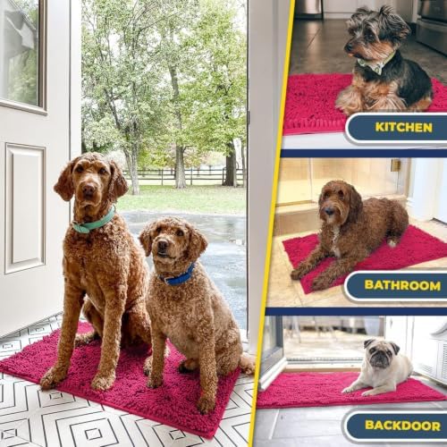 Muddy Mat® | Super Water Absorbent Door Mat Indoor, Microfiber Quick Dry Chenille Entryway Rug, Slip Resistant Front Door Mat, Indoor Mats for Entryway, Machine Washable Pet Rug, Hot Pink 20" x 30"
