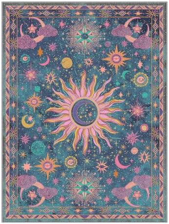 Vacuum-Friendly, 8x10 Washable Area Rug, Navy Purple Pink Teal