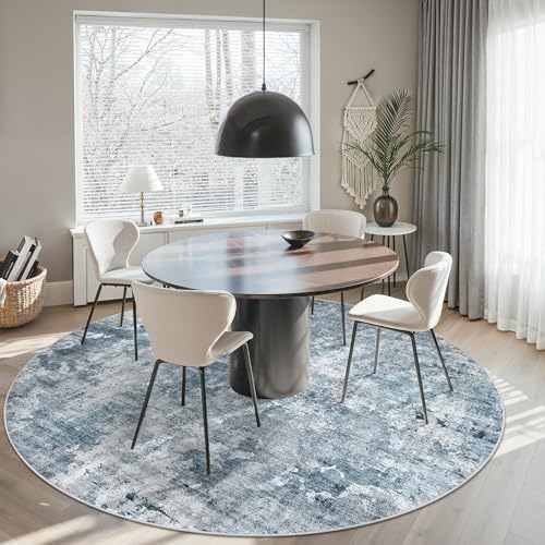 Soalmost Round Rugs 9ft Living Room Circle Area Rug 9x9 Blue/Grey Vintage