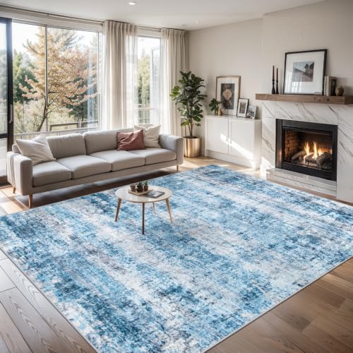 PLHXFR 8x10 Area Rug Living Room: Modern Abstract Washable Carpet Blue