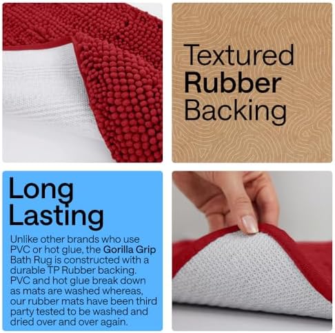 GORILLA GRIP Chenille Bath Rug Mat for Oval Toilet Base, 24x19 Red