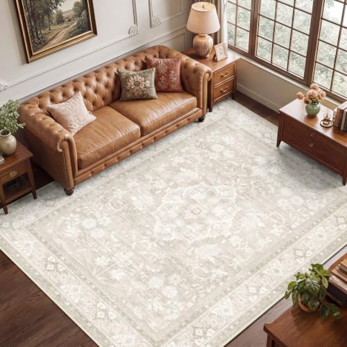 SameBed 6x9 Area Rug Living Room, Vintage Neutral Washable Carpet Beige