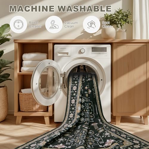 Hallway Runner Rug: 2.6x8 Kitchen Boho Rugs for Living Room Black