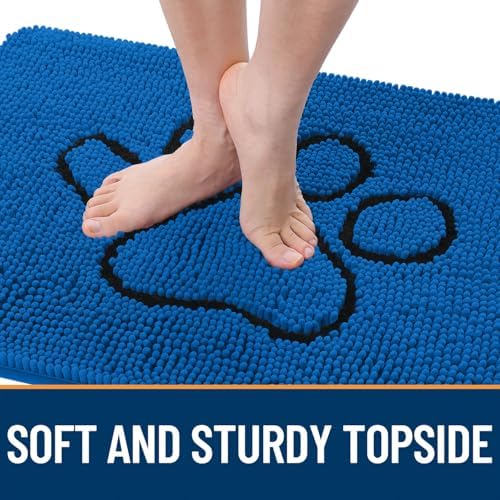 OLANLY Dog Door Mat for Muddy Paws 28x18, Paw Print Design Chenille Mud Mat
