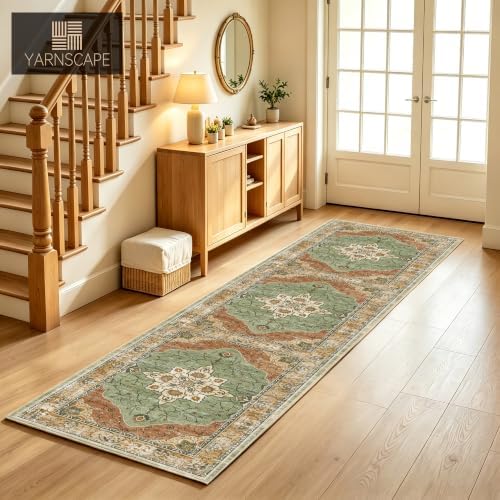 YARNSCAPE 2'6" x 8' Machine Washable Runner Rug, Non-Slip Low-Pile Carpet