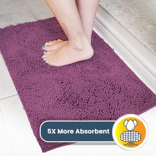 Muddy Mat® | Super Water Absorbent Door Mat Indoor, Microfiber Quick Dry Chenille Entryway Rug, Slip Resistant Front Door Mat, Indoor Mats for Entryway, Machine Washable Pet Rug, Dark Purple 36"x60"