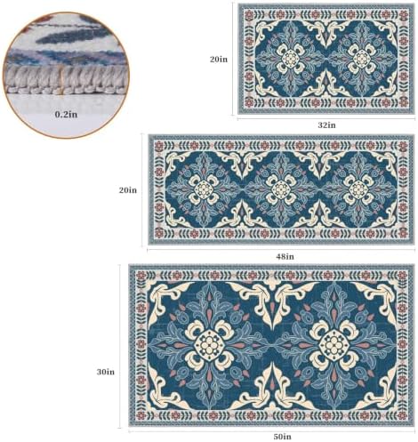 Kitchen Rugs Set of 3, Non Slip Washable Floor Mats with Water Absorbent