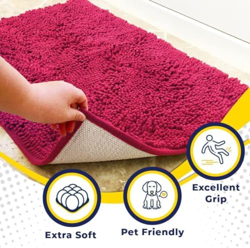 Muddy Mat® | Super Water Absorbent Door Mat Indoor, Microfiber Quick Dry Chenille Entryway Rug, Slip Resistant Front Door Mat, Indoor Mats for Entryway, Machine Washable Pet Rug, Hot Pink 36" x 46"