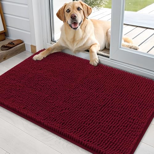 OLANLY Dog Door Mat for Muddy Paws 35x24, Super Absorbent Chenille Mud Mat