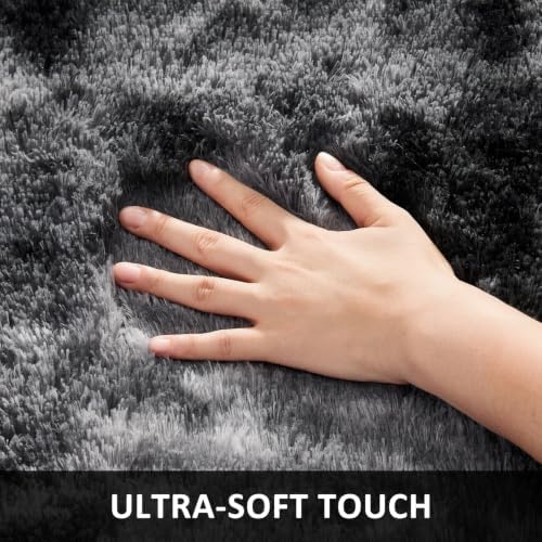 Ophanie Tie-Dyed Black & Grey Area Rugs 8x10 for Bedroom Living Room, Fluffy Shag Fuzzy Carpet, Plush Shaggy Rug, Indoor Carpet for Kids Boys Dorm Home Decor Aesthetic, Nursery with 99 pcs Pile fibers