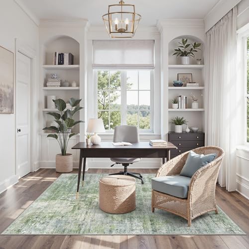 Soalmost Abstract 3x5 Rugs, Small Kitchen Entryway Area Rug Green/Ivory