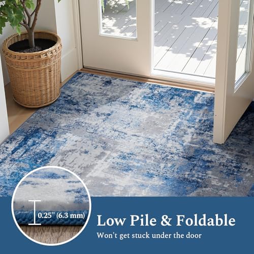 Rugflix 8x10 Area Rugs for Living Room, Washable Blue Grey Large Rug