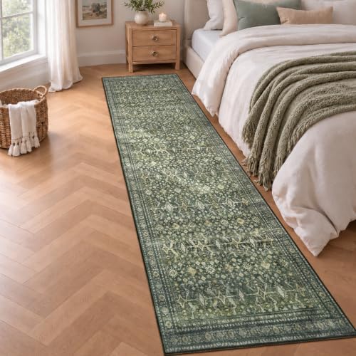 Lessymo 2 x 10 Washable Long Runner Rugs,Soft for Entryway Hallway Green