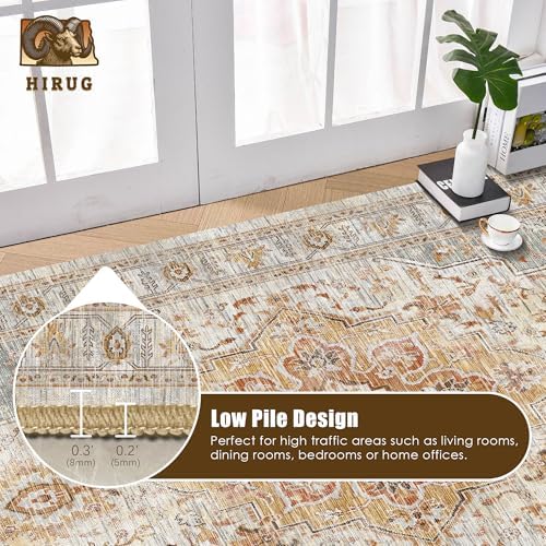 Washable Area Rug 9' x 12' Vintage Traditional Persian Mat - Foldable Distressed Non-Slip Machine Washable Carpet for Living Room Bedroom Kitchen Home Decor - Dove Gray and Coral