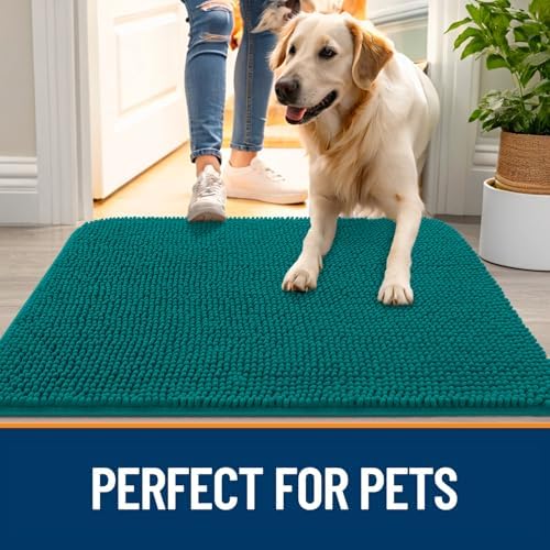 OLANLY Dog Door Mat for Muddy Paws 44x32, Super Absorbent Chenille Mud Mat