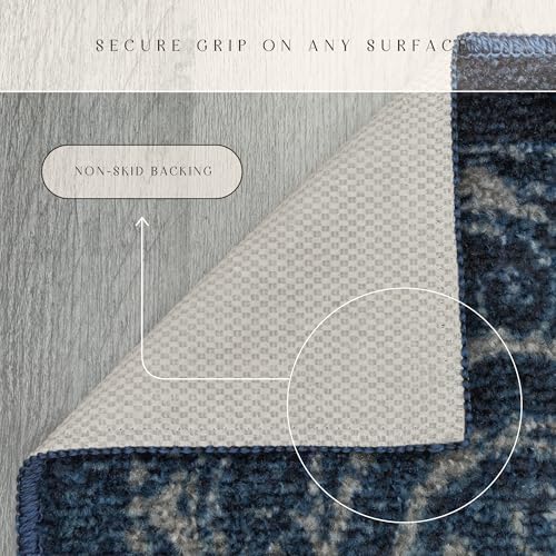 Maples Rugs Pelham Vintage Medallion Area Rugs, 3'4 x 5', Navy/Grey