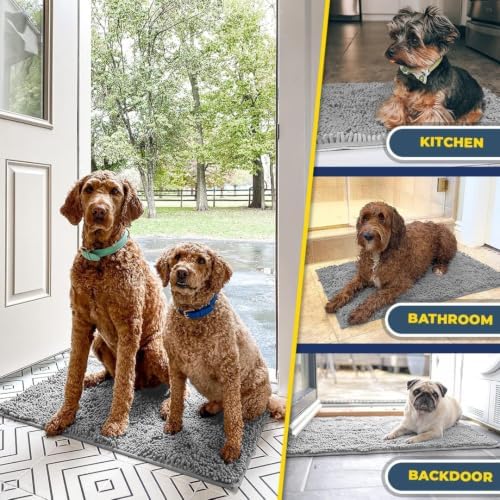 Muddy Mat® | Super Water Absorbent Door Mat Indoor, Microfiber Quick Dry Chenille Entryway Rug, Slip Resistant Front Door Mat, Indoor Mats for Entryway, Machine Washable Pet Rug, Light Grey 2ft x 4ft