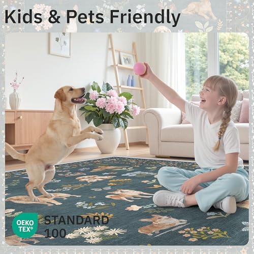 Soalmost Dog 9x12 Area Rugs for Living Room, Washable Soft Rug Navy Blue