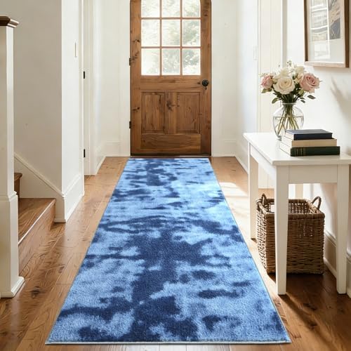 2x6 Tie-dye Teal Runner Rug Non-Slip Washable for Hallway Kitchen Bedroom