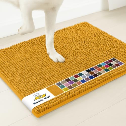 Muddy Mat® | Super Water Absorbent Door Mat Indoor, Microfiber Quick Dry Chenille Entryway Rug, Slip Resistant Front Door Mat, Indoor Mats for Entryway, Machine Washable Pet Rug, Gold 24" x 60"